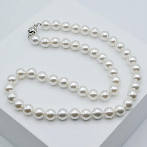 Cadenas Collar de mujer 8 mm Madre Shell Pearl Blanco Redondo Océano de Alto Brillo Corto