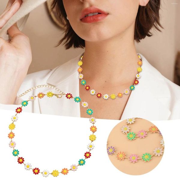 Chaines Collier pour femmes mignon Extension Gift réglable Colorful Flower Charm Bijoux de mode tout Drop Oil Petit Daisy
