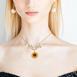 Ketens dames hanger ketting sunflower bladtak charme lang elegant voor vrouwen accessoires wo