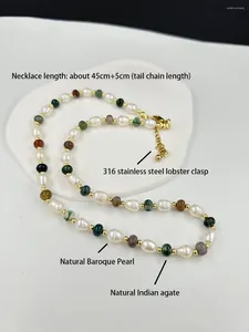 Kettingen Dames Uniek Ontwerp Van Natuurlijke Zoetwaterparel Ketting Kleur Agaat Kralen Sleutelbeen Mode Charme Sieraden 2023 Geschenk