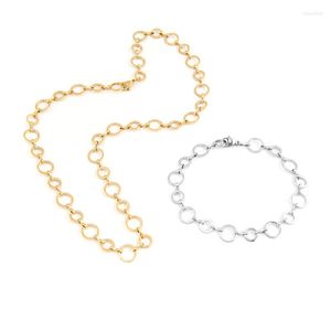 Cadenas de acero inoxidable para mujer, joyería de 10mm, anillo circular redondo, cadena conectada, collar Rolo O, pulsera, gargantilla de Color dorado, regalo