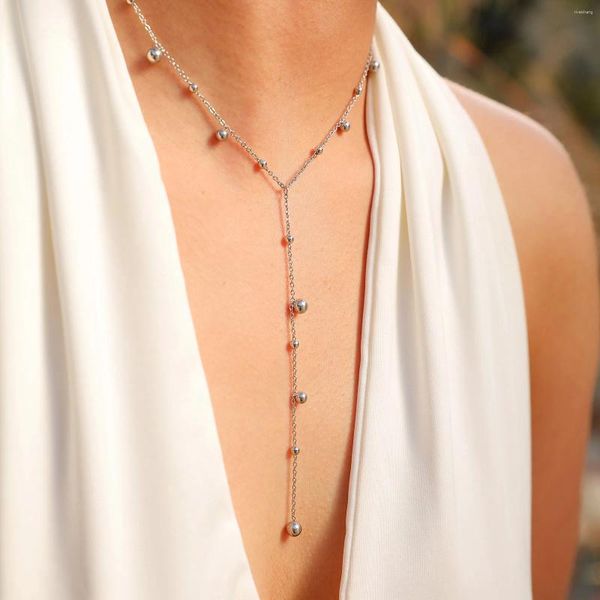 Chaînes femmes à la mode boules pendentif à breloque Sexy longue chaîne en Y colliers minimaliste fête collier de vacances bijoux collier pour elle