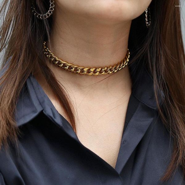 Chaines Collier pour femmes Big Chunky Curb Chain Chain Choker State Gold Color en acier inoxydable Bijoux de mode pour les femmes 11 mm DDN178