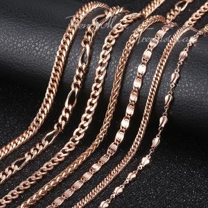 Ketens dames ketting bismark ketting 585 roségoud gevulde gehamerde stoep cuban rombo link 3/4/4.5/5 mm gnm01Chains