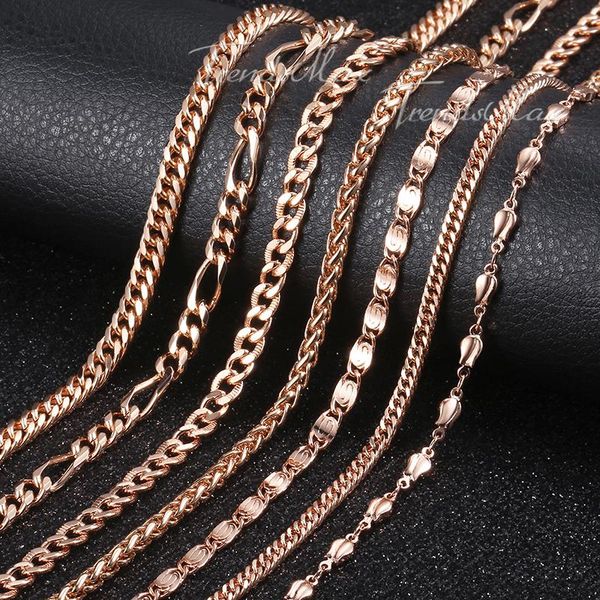 Cadenas Collar para mujer Bismark Cadena 585 Oro rosa Relleno Martillado Curb Cuban Rombo Link 3/4/4.5 / 5mm GNM01Chains