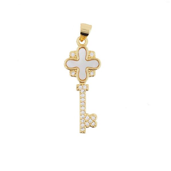 Cadenas para mujer Shell Cross Round CZ Love Lucky Clover Key Colgante Collar Metafórico Corazón Joyería