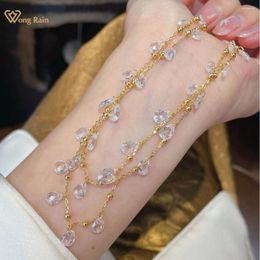 Ketens wong regen 18k goud vergulde 925 sterling zilveren sprankelende lab saffier edelsteen dubbele dek ketting voor vrouwen sieraden groothandel