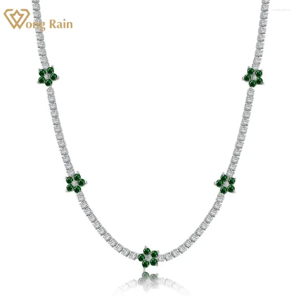 Chaînes Wong Rain 925 Sterling Silver Flower Lab Saphir Émeraude Diamants à haute teneur en carbone Gemstone Tennis Chaîne Collier Fine Bijoux