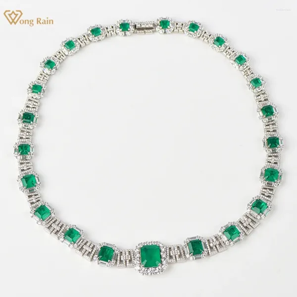Chains Wong Rain Luxury 925 STERLING Silver Emerald High Carbon Diamond Gemstone Collier Fomen Fime Bijoux Fine Bijoux Cadeaux