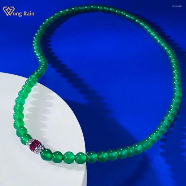 Chains Wong Rain Vintage Elegant 925 Siltling Silver 6 mm Collier de pierre précieuse Jade Round pour femmes