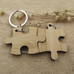 Chaînes en bois Puzzle porte-clés pour Couple porte-clés pourrait être personnalisé mots texte pour les amis de la famille cadeaux d'anniversaire