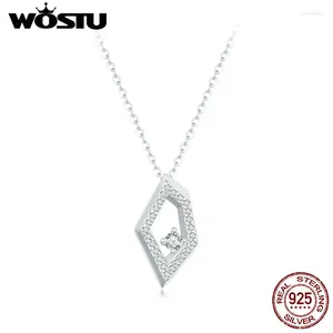 Chains Wostu 925 STERLING Silver Geométrique Sparkling Zircon Pendant Collier pour femmes Colliers de fête de mariage brillant CZ bijoux