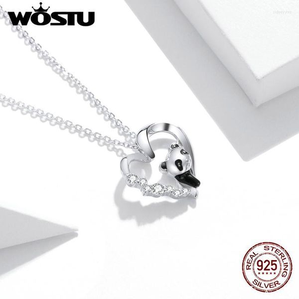 Chaînes Wostu bébé Panda pendentif collier authentique 925 en argent Sterling clair CZ bijoux pour femmes chaîne FIN453chaînes Sidn22