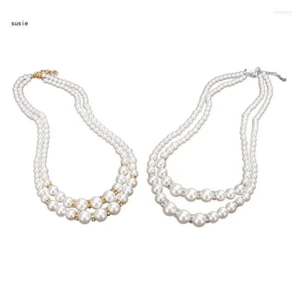 Chaînes X7YA Double couche Collier Vintage Chaîne Perles Collier Cou Bijoux Cadeau Parfait Pour Les Copines Femme