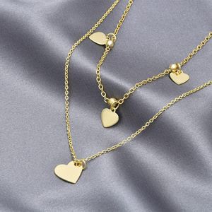 Kettingen Xiaoboacc Golden Double Layer Chockers For Women Korean Fashion Short Love Hart Chain Necklace Sieraden Set Drop
