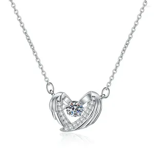 Chaînes XL123 Lefei Fashion Trendy Luxury Classic Moissanite Diamond-Set Couleur D Wing Heart Collier Femmes 925 Silver Party Bijoux Cadeau