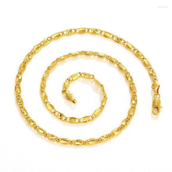 Chains XP Jewelry --( 45 Cm 4 Mm) Colliers Chaîne Carrée Couleur Or Pur Pour Hommes Femmes Mode Sans Nickel