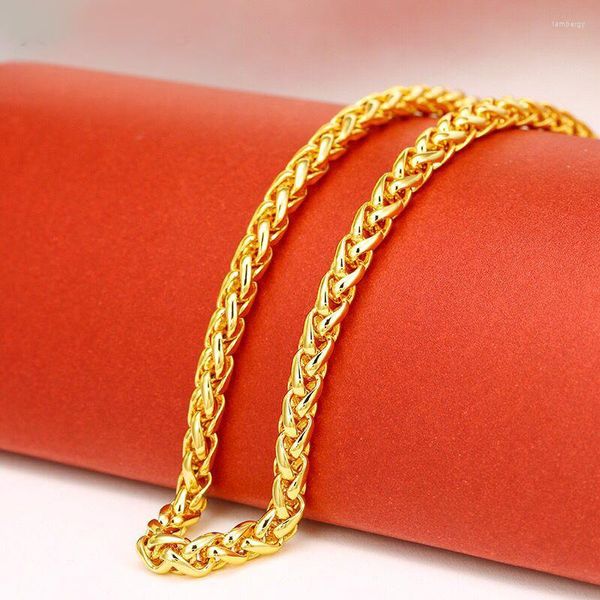 Cadenas Joyería XP -- ( 48 Cm X 4 Mm ) HIP HOP 24 K Collares de cadena de tejido de color oro puro para hombres Street Dance Buena calidad