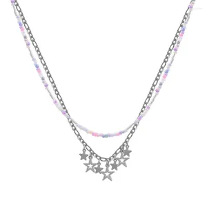 Chaînes Y2K Accessoires Mode Perles Métal Star Pendentif Collier Punk Egirl Sweet Cool