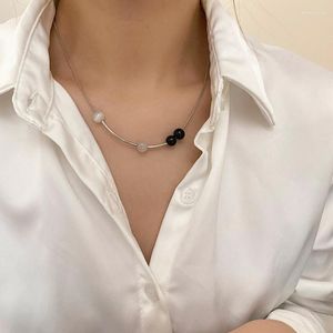 Chaînes Y2K Design Collier ras du cou perlé pour femmes 2023 minimaliste titane acier perles colliers dames rétro collier clavicule chaîne