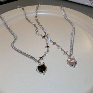 Kettingen Y2K Mode Perzik Hart Ster Hanger Ketting Vrouwen Leuke Roze Kristal Egirl Zoete Cool Sleutelbeen Keten Esthetische Sieraden E415