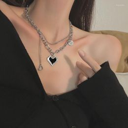 Kettingen Y2k Koreaanse Mode Ketting Voor Vrouwen Titanium Staal Dubbellaags Mozaïek Liefde Vormige Hip Hop Ontwerp Hanger Sleutelbeen Ketting