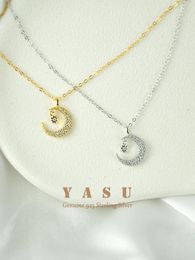 Cadenas Yasu Genuine 925 Sterling Silver Crescent Necklace Moon Colgante para mujeres Lujo Sparkling Clavícula Cadena Accesorios de joyeríaCadenas