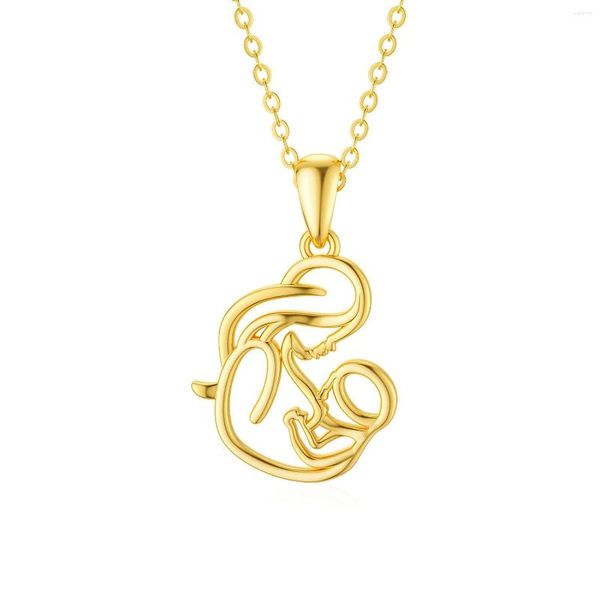 Chaînes YFN 14K véritable or jaune mère et enfant pendentif colliers pour femmes noël fête des mères bijoux grand-mère maman