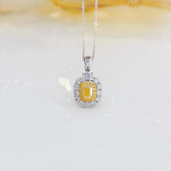 Chaînes YM2023 pur bijoux en or 18 carats G18K nature naturelle diamants jaunes 0,40 ct pendentifs colliers de pierres précieuses pour femmes