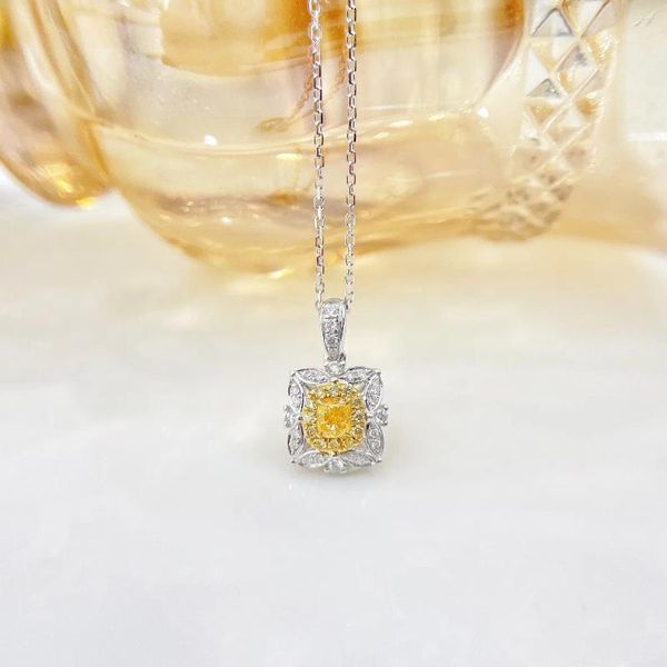 Chaînes YM2024 Pure 18K Gold Bijoux Solide G18K Diamants jaunes naturels 0,18ct Pendentifs Colliers de pierres précieuses pour femmes