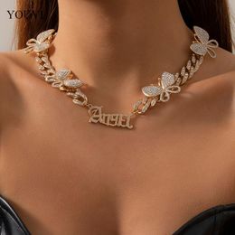 Chaînes YOUVI entièrement glacé cristal papillon collier pour femmes Goth cubain cubique Zircon ange pédant collier bijoux