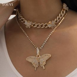 Ketens youvi goth ketting set voor vrouwen miami cubaanse kristallen ketting op nek choker feest vlinder pedant sieraden