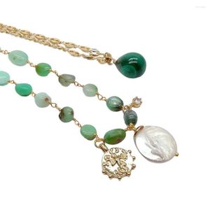 Chaînes Yygem 2 brins vert chrysoprase forme libre pièce perle malachite larme charme or couleur chaîne déclaration collier