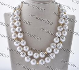 Kettingen Z11315 35 "14 mm Wit Round Round Round South Sea Shell Pearl Gold-Plating Bead Necklace