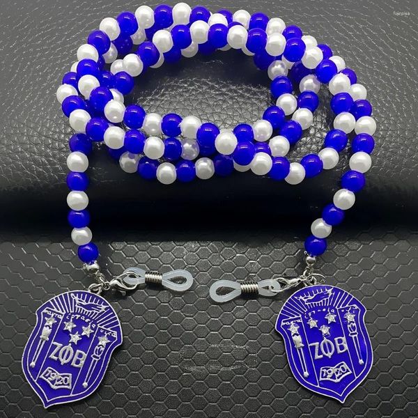 Cadenas Zeta Phi Beta Sociedad Griega Sociedad de esmalte azul Insignia Metal Colgante Collar Collar Cabina de máscara Cadena