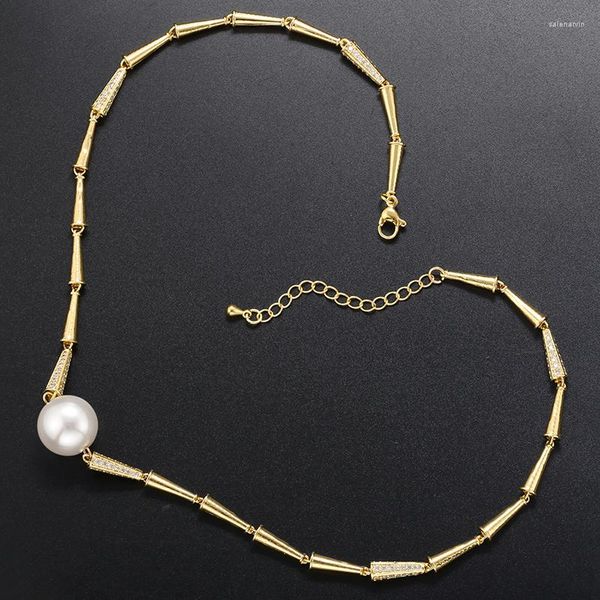 Chaînes ZHUKOU collier de perles pour femmes Zircon cône pendentif à breloques à la main 2023 tendance en laiton bijoux en gros VL263