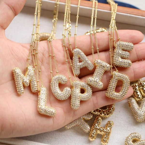 Cadenas Zirconia Collar de 26 letras para mujer Luz de lujo A-Z Alfabeto Cubic Zircon Hip Hop Classic Copper Charm Jewelry