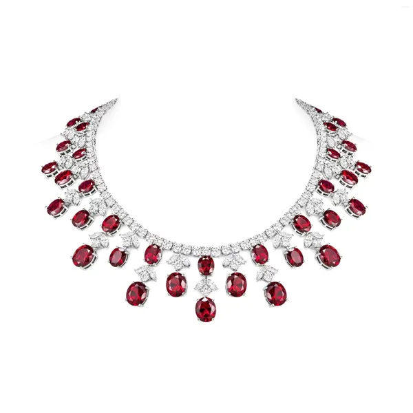 Chaînes Zoca Luxe Lab Ruby Collier 925 Sterling Argent Plein Diamant Femmes Déclaration Délicate Bijoux À La Mode Cadeau De Fiançailles