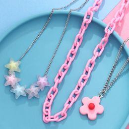 Kettingen ZOSHI 3 Stks/set Chokers Ketting Voor Vrouwen Roze Bloem Sterren Link Chain Verklaring Halsbanden Partij Sieraden Gift