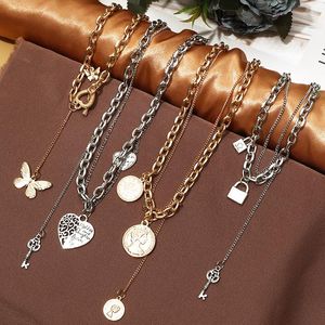 Chaînes ZOSHI mode lien collier pour femmes papillon pendentif couleur or gros épais serrure tour de cou colliers bijoux