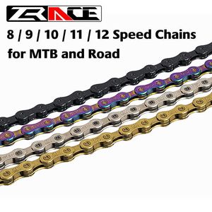 Cadenas ZRACE Cadena de bicicleta 8 9 10 11 12 Velocidad MTB Mountain Road Bicicleta Neon-Like Silver Black Gold 114/120 / 126L 0210