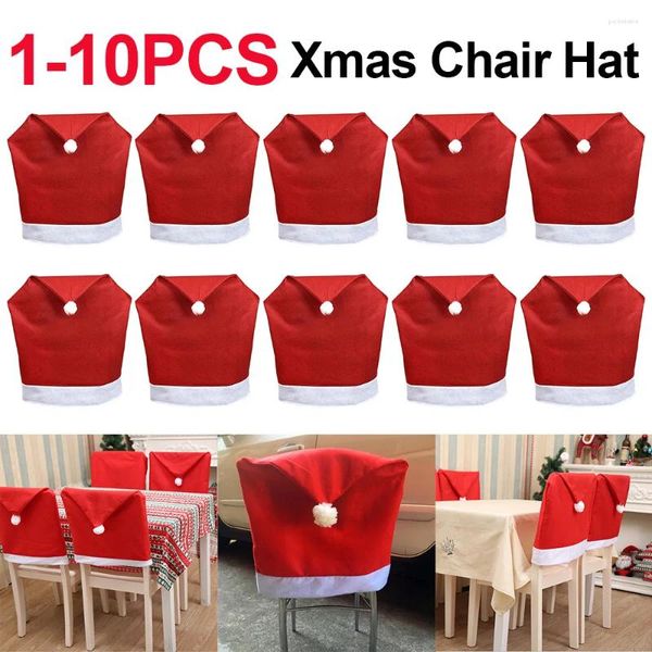 Couvre-chaise 1-10pcs Christmas Santa Claus Hat Cover Festive Back Case de Noël décorations pour l'année à domicile