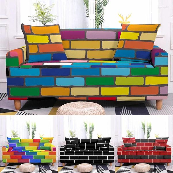 Couvoirs de chaise 1/2/3/4 Seater Multicolor Brick Pattern SOFA élastique COUVERTURE AUTOL-INCLUSIVE COVER POUR LA DÉCOR HOME SOI