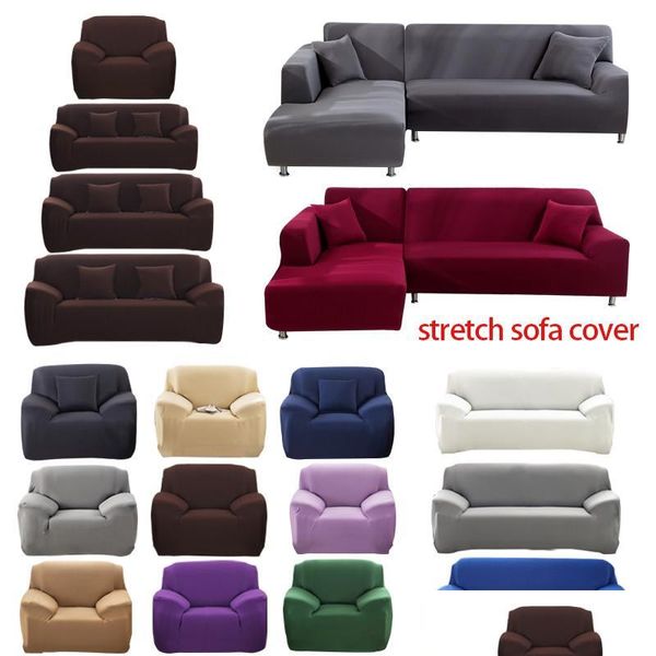 Housses de chaise 1/2/3/4 places canapé ER Polyester couleur unie canapé antidérapant ERS extensible meubles protecteur salon canapé Sliper Dr Dhndy