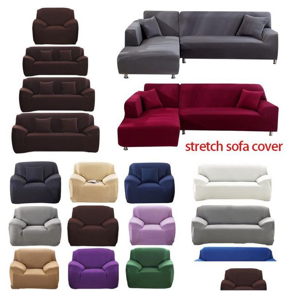 Housses de chaise 1/2/3/4 places canapé Er polyester couleur unie antidérapant canapé Ers Stretch meubles protecteur salon canapé Sliper Dr Dhgvo