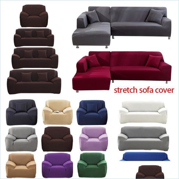 Housses de chaise 1/2/3/4 places Canapé ER Polyester Couleur unie Canapé antidérapant ERS Stretch Meubles Protecteur Salon Canapé Sliper Dr Dhvkw