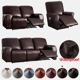 Housses de chaise 1 2 3 places housse de canapé inclinable imperméable fauteuil en cuir PU couleur unie élastique Relax housses simples salon 231115