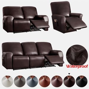 Fundas para sillas 1 2 3 asientos Funda de sofá reclinable impermeable Sillón de cuero de PU Color sólido Elástico Relax Fundas individuales Sala de estar 231115