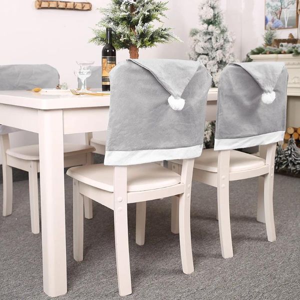 Cubiertas de la silla 1/2PC Navidad Santa Claus Cubierta de sombrero gris Caja de decoración de la caja del asiento Año del año para el hogar NAVIDAD NOEL REF