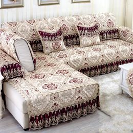 Housses de chaise 1 pièces coussin de canapé de salon de luxe housses de lin en tissu rouge combinaison moderne de linceul de serviette antidérapant tout compris